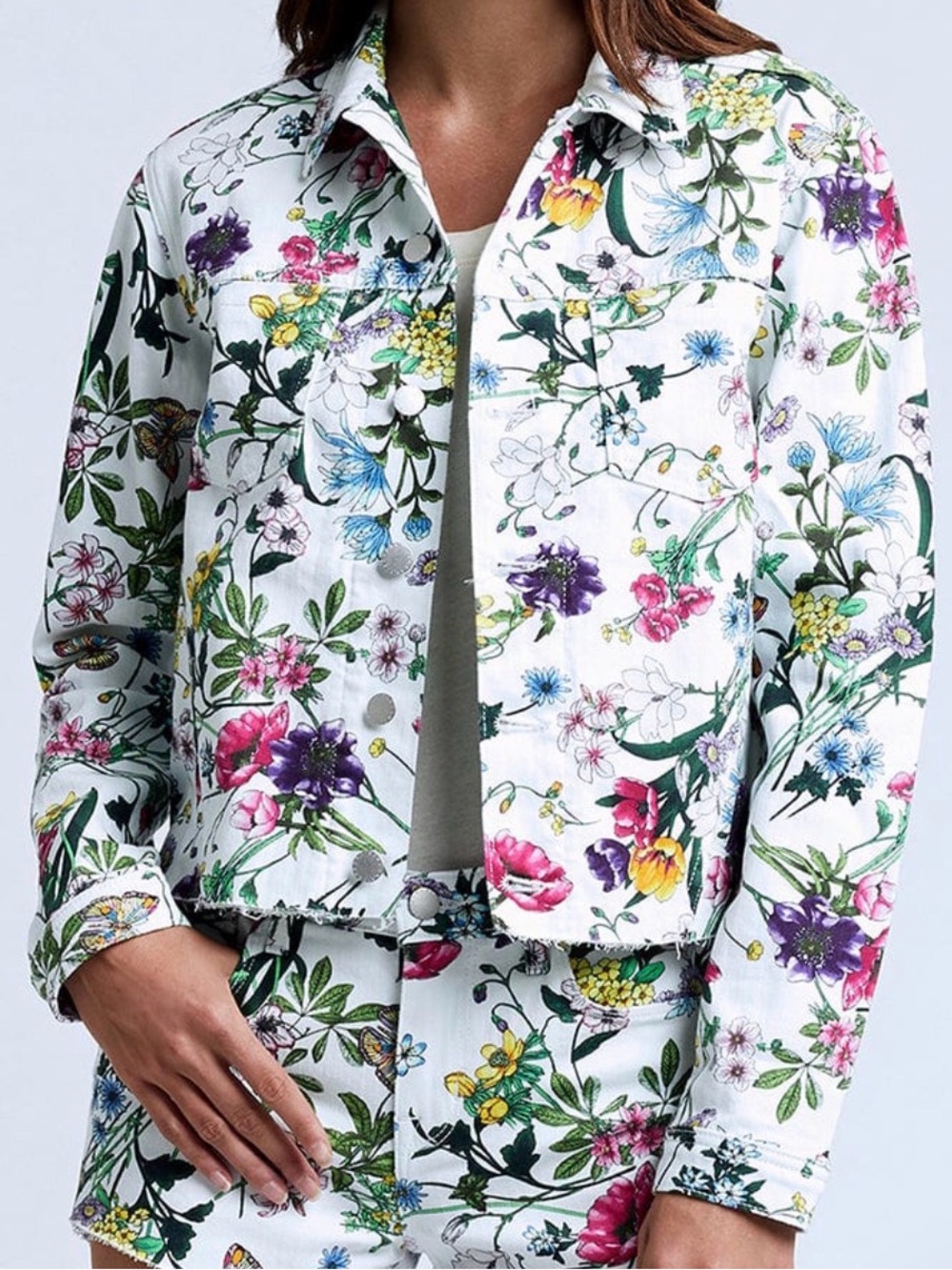 L'Agence ‘Janice’ Crop Denim Jacket ~ in Multi Floral Print